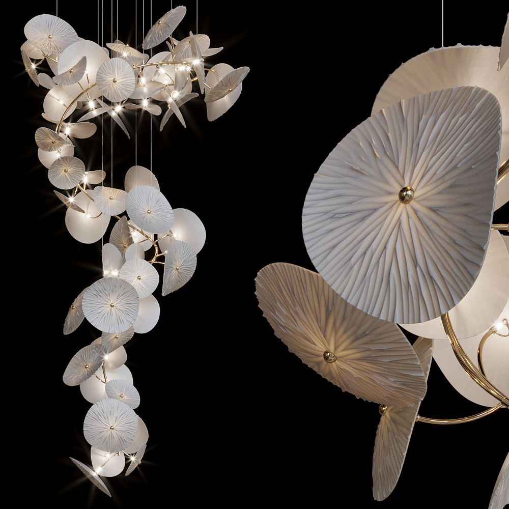 White Disc Garland Chandelier chandelier in a tall interior