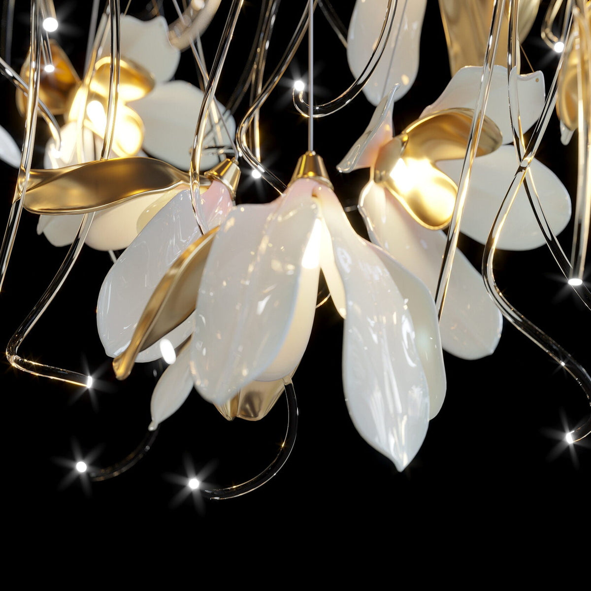 White Gold Daisy Field Chandelier chandelier in a tall interior