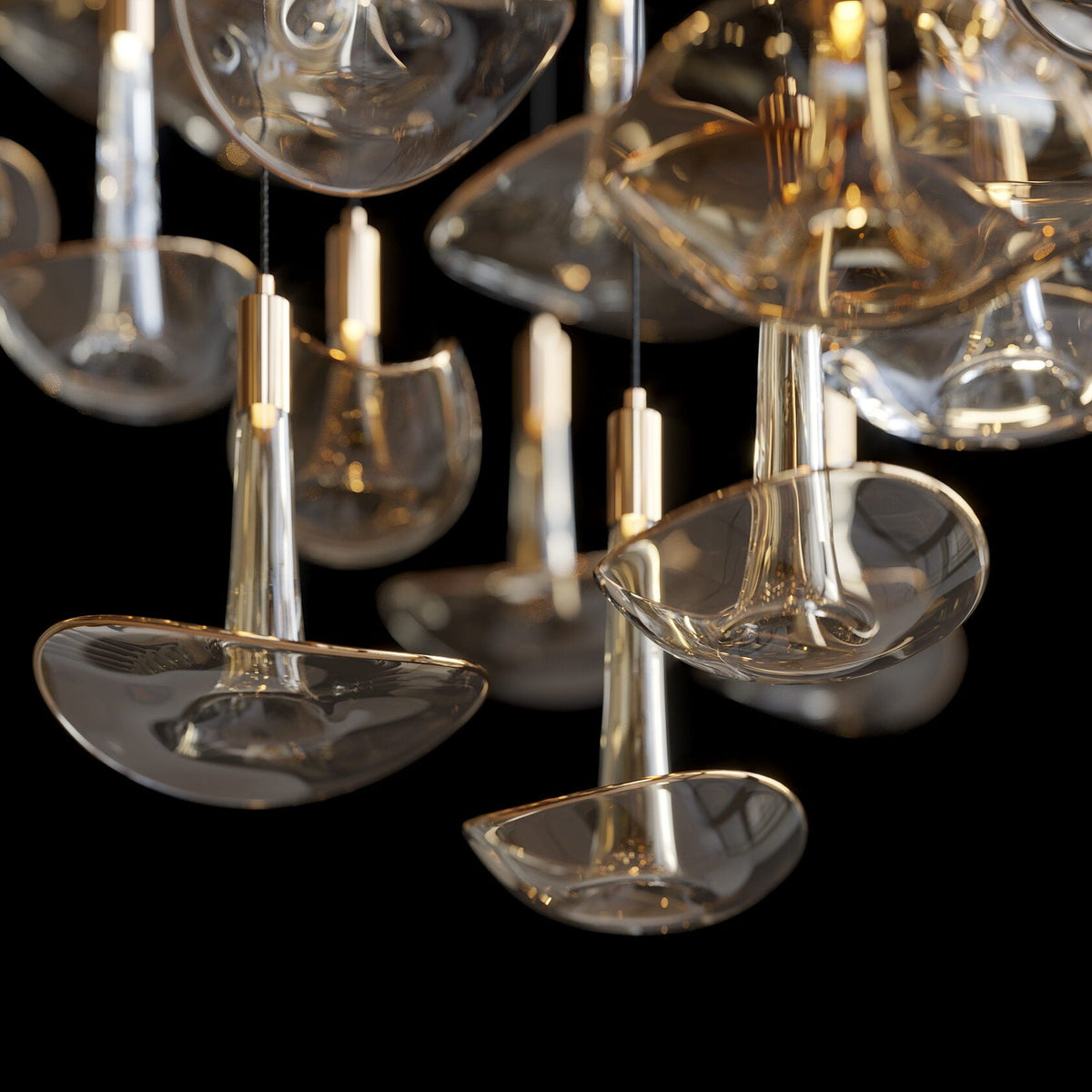 Smoke Glass Bell Cluster Chandelier chandelier in a tall interior