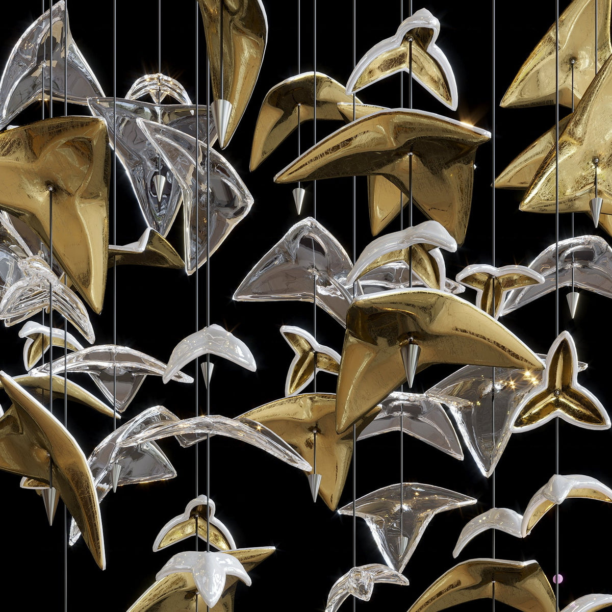 Gold Crystal Bird Flock Chandelier chandelier in a tall interior