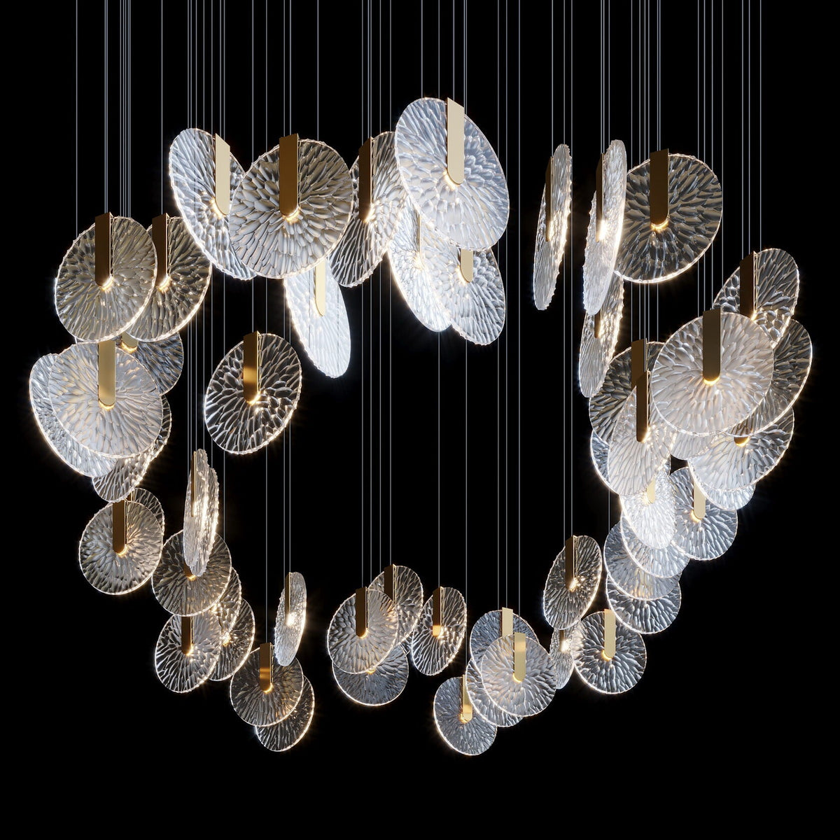 Silver Disc Cluster Chandelier chandelier in a tall interior