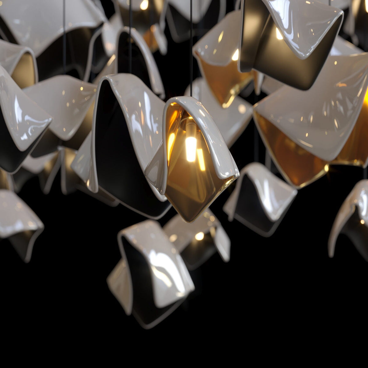 Aqua Faceted Ribbon Chandelier chandelier in a tall interior