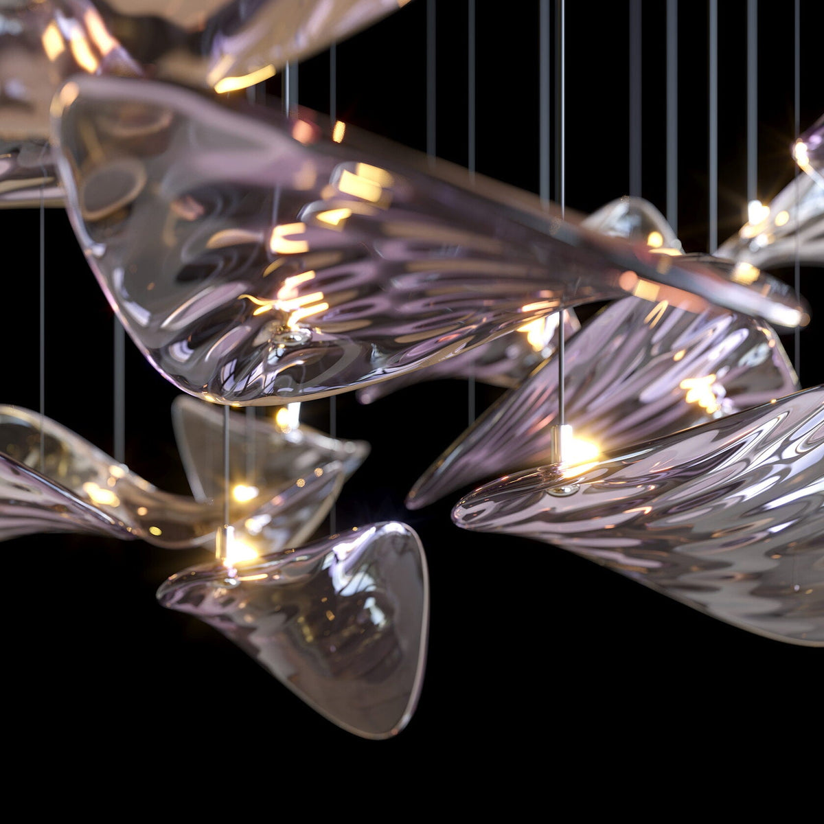 Smoke Manta Cluster Chandelier chandelier in a tall interior