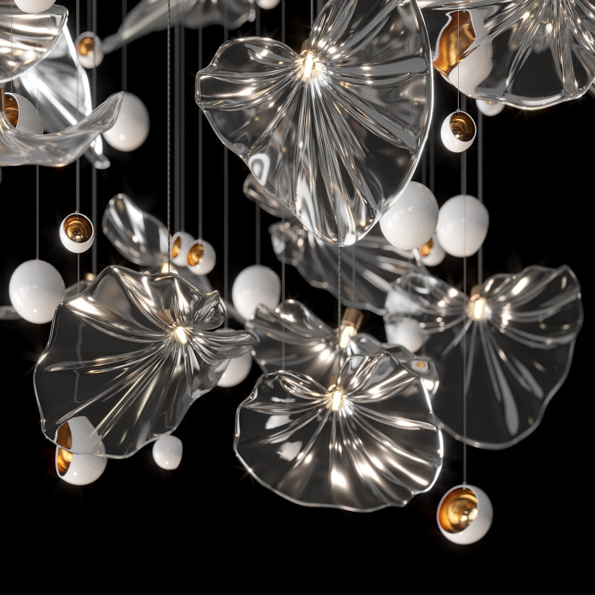 Silver Leaf Pearl Garland Chandelier chandelier in a tall interior