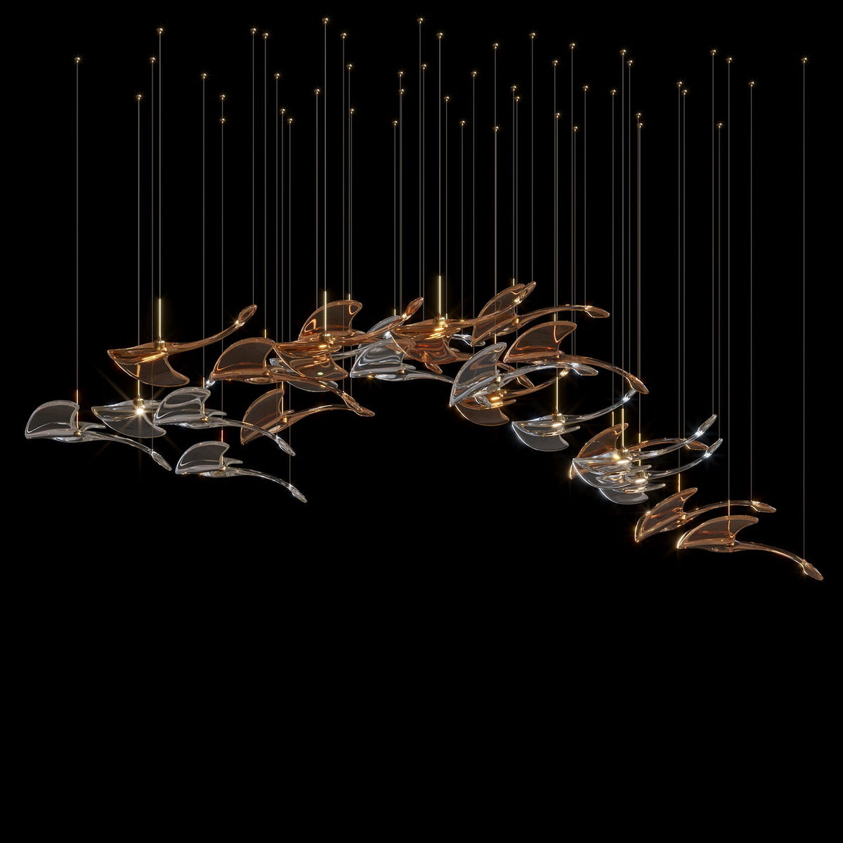 Glass Swallow Flight Chandelier chandelier in a tall interior