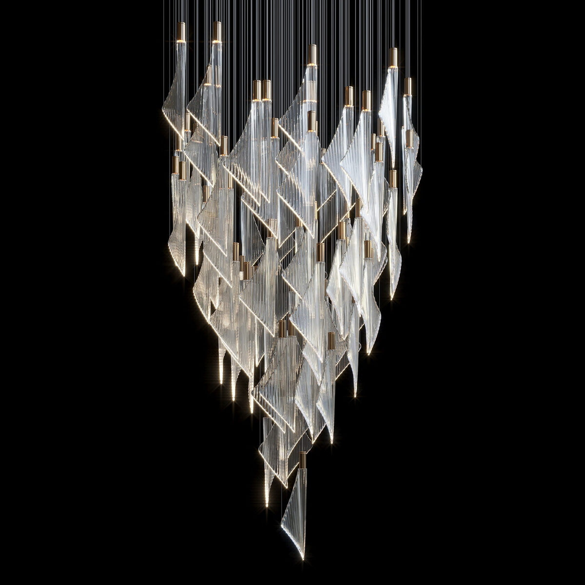 Crystal Sail Cascade Chandelier chandelier in a tall interior