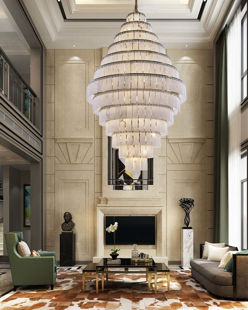 Stairwell Modern LED High Ceiling Large Alabaster Chandelier chandelier in a tall interior
