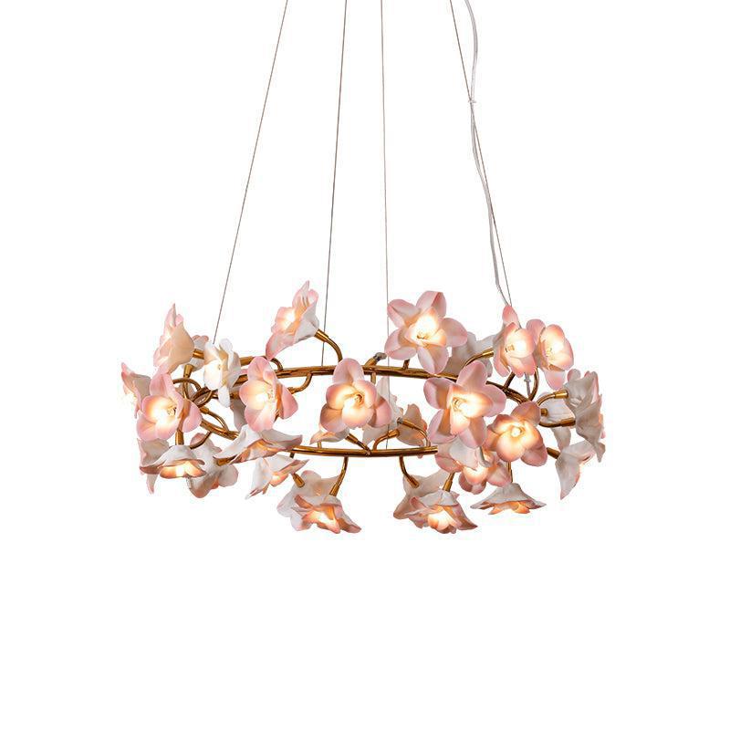 Ceramic Blossom Flower Round Bedroom Chandelier by Bling Lighting Studio