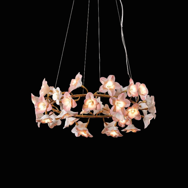 Ceramic Blossom Flower Round Bedroom Chandelier by Bling Lighting Studio