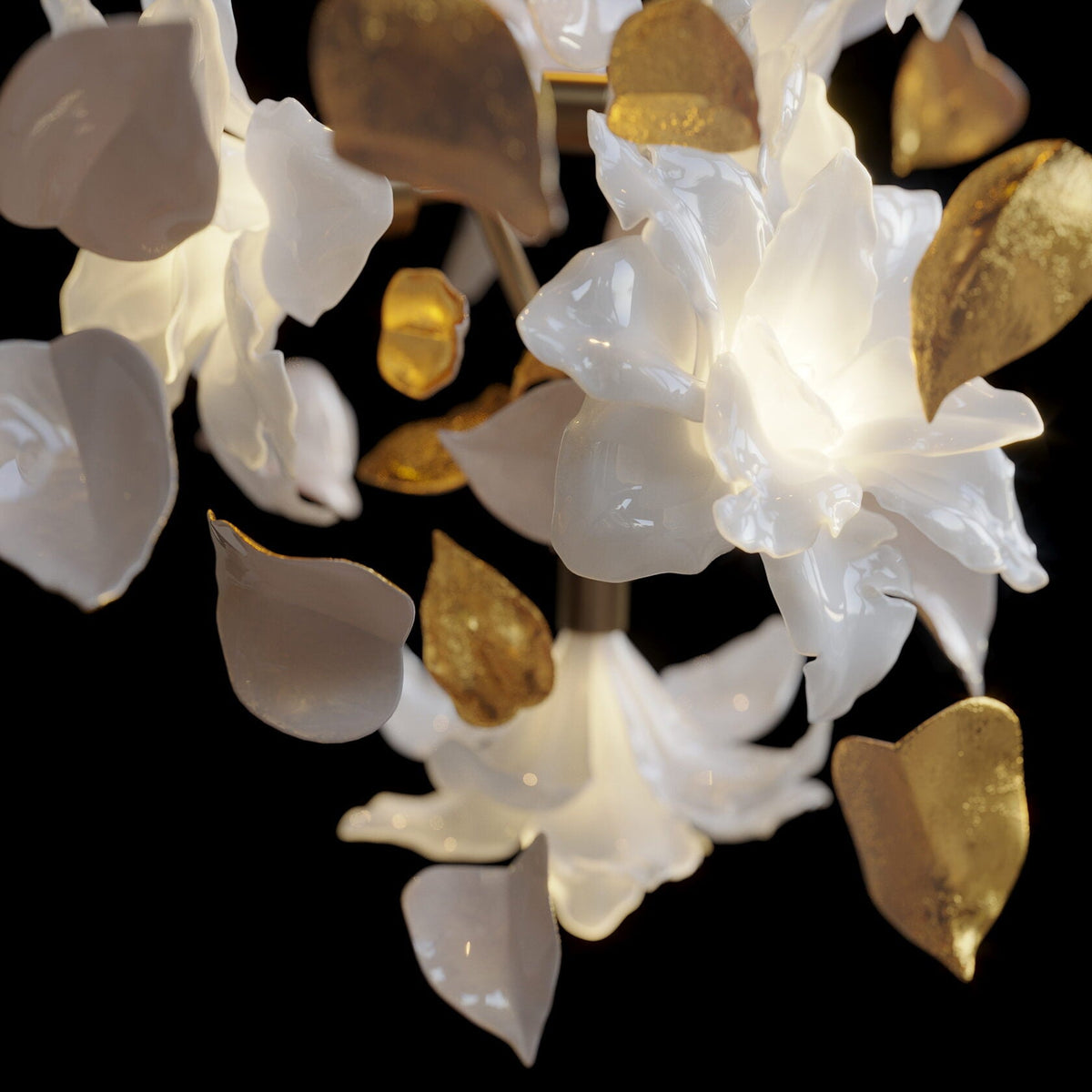 White Gold Blossom Cascade Chandelier chandelier in a tall interior