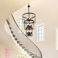 12-Light Farmhouse Staircase Chandelier for high ceiling staircase and foyer lighting
