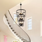 12-Light Farmhouse Staircase Chandelier for high ceiling staircase and foyer lighting