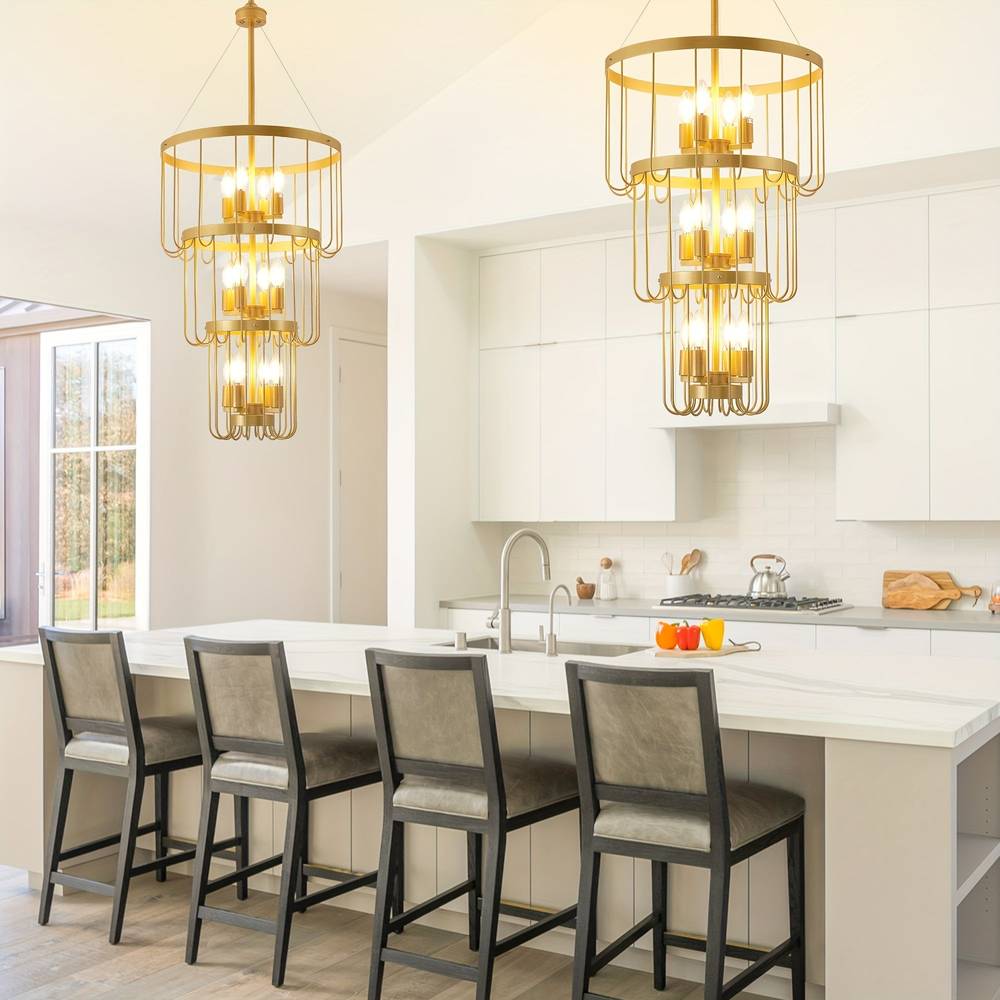 12-Light Farmhouse Staircase Chandelier for high ceiling staircase and foyer lighting