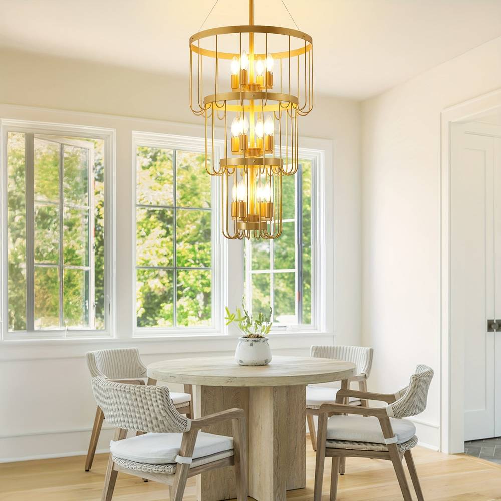 12-Light Farmhouse Staircase Chandelier for high ceiling staircase and foyer lighting