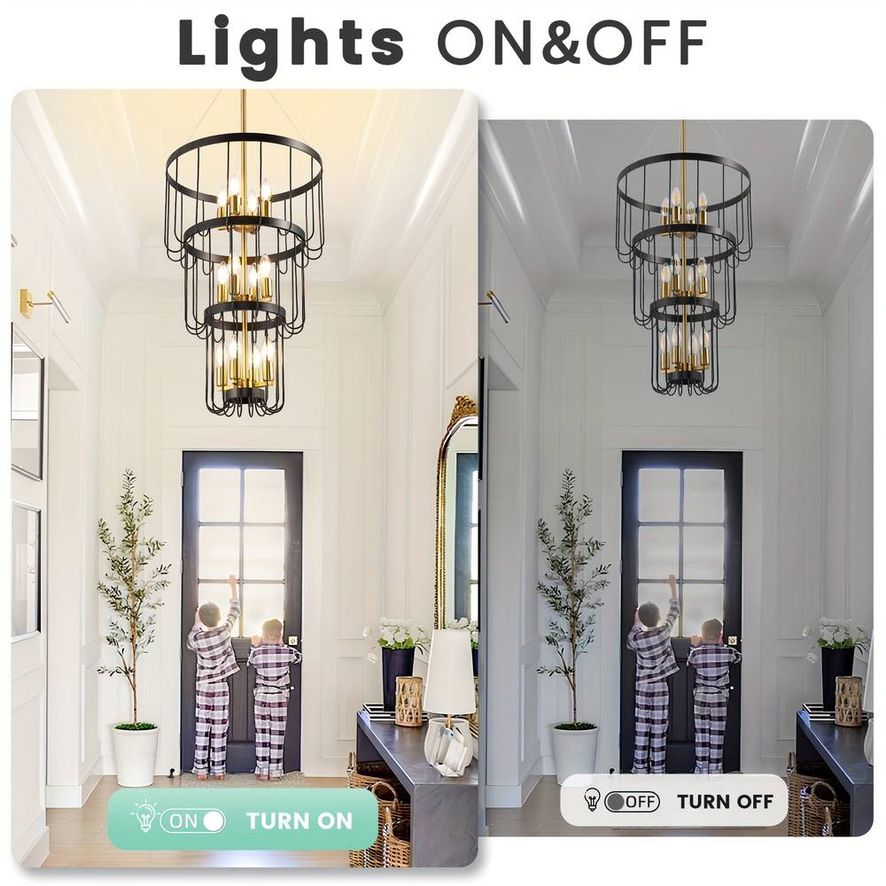 12-Light Farmhouse Staircase Chandelier for high ceiling staircase and foyer lighting