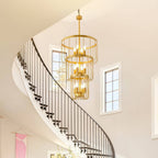 12-Light Farmhouse Staircase Chandelier for high ceiling staircase and foyer lighting