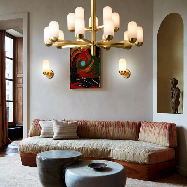 Alabaster Luxury Moonshade Brass Chandelier for dining room
