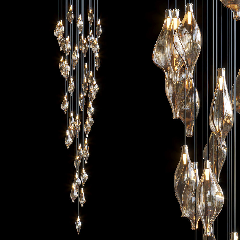 White Petal Vine Cascade Chandelier chandelier in a tall interior