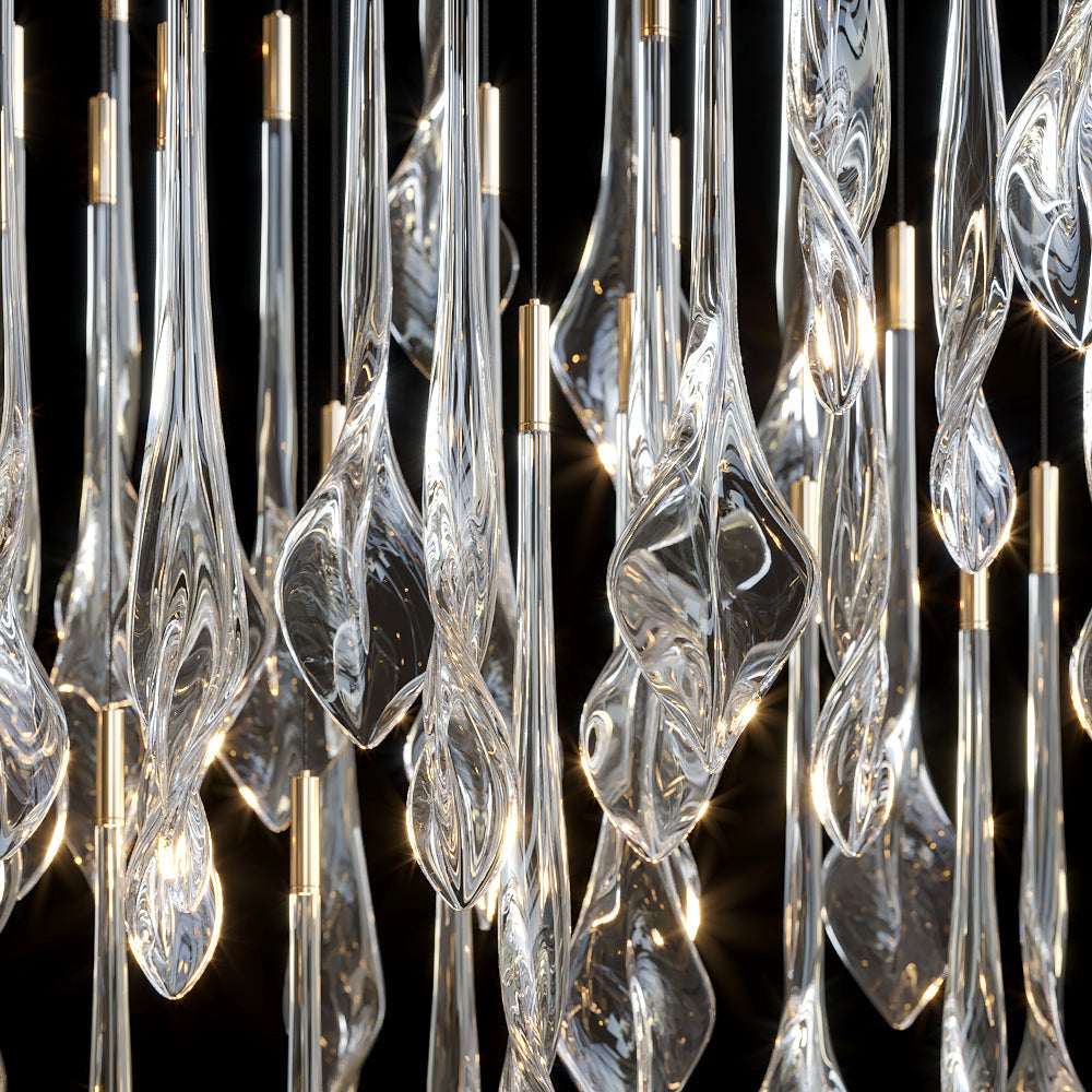 Crystal Teardrop Rain Chandelier chandelier in a tall interior