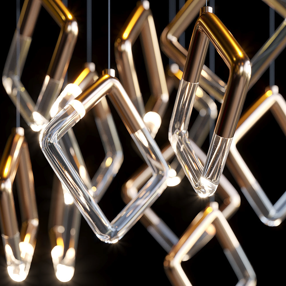 Arqelle Linear Tube Scatter Chandelier chandelier in a tall interior