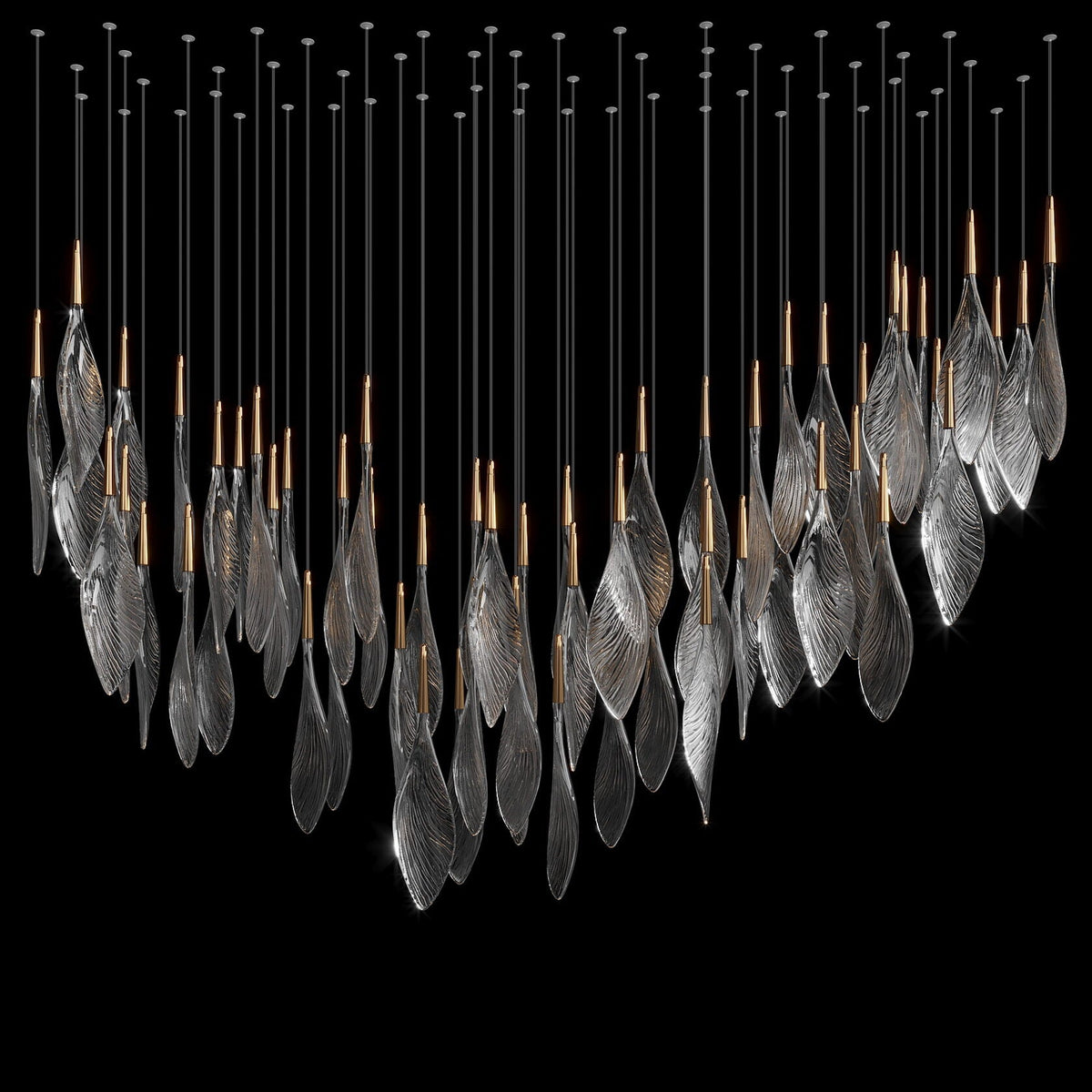 Smoke Feather Cascade Chandelier chandelier in a tall interior
