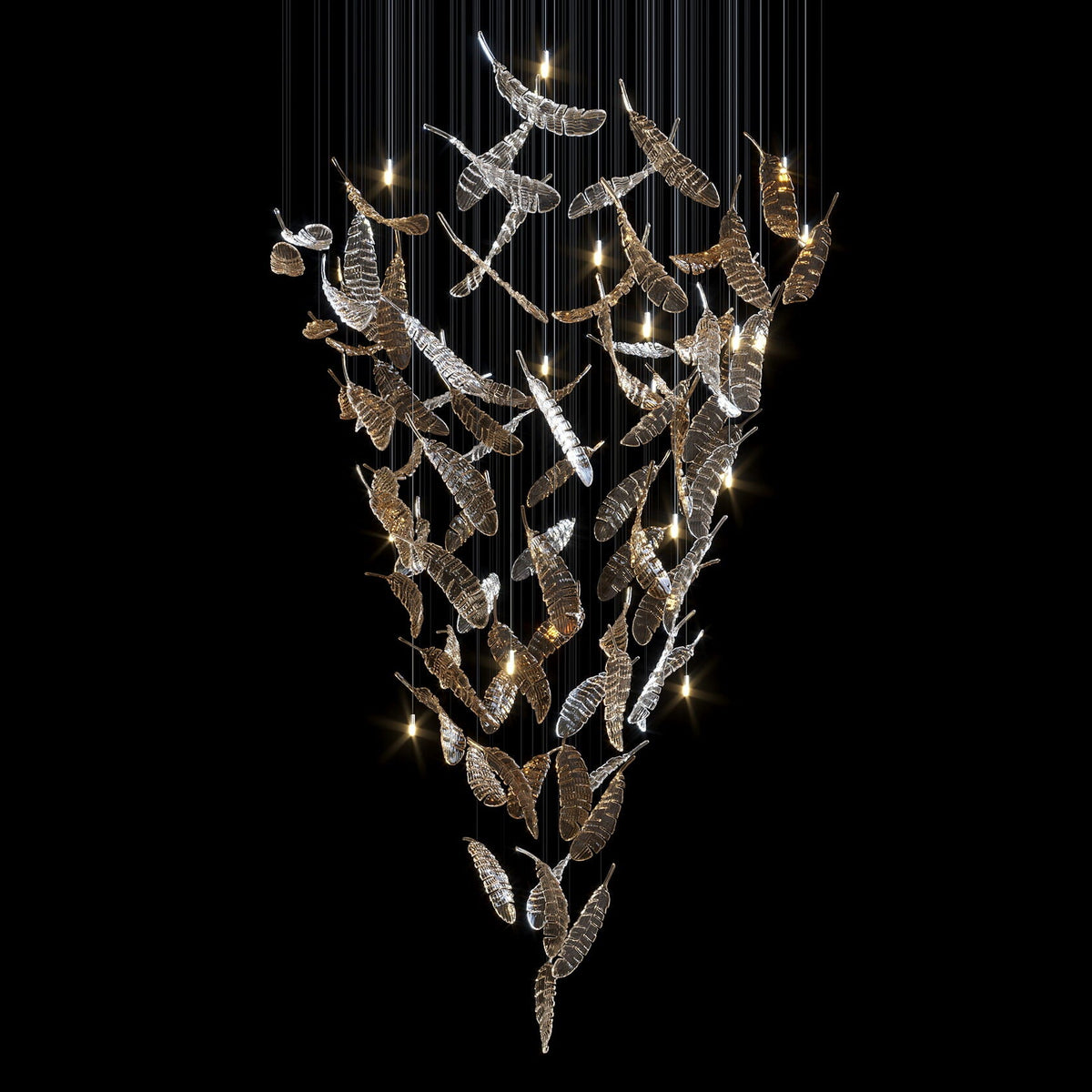 Crystal Feather Flight Chandelier chandelier in a tall interior