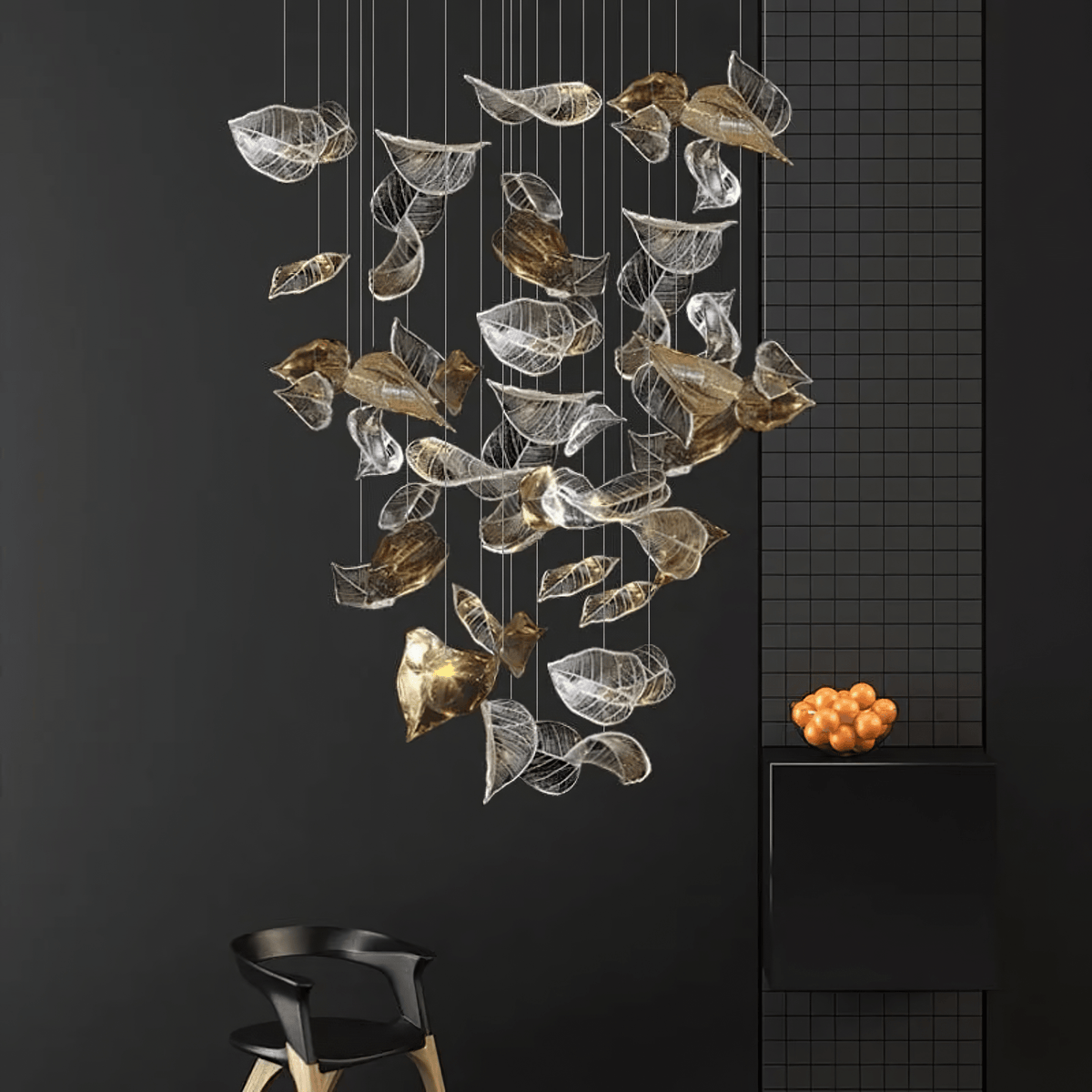 Shake Leaves Chandelier chandelier in a tall interior