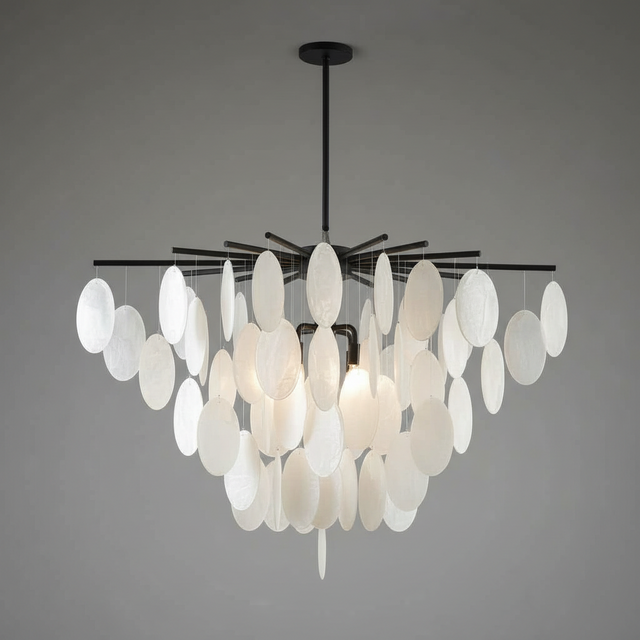Luxury Cascading Selenite Disc Chandelier by Bling Lighting Studio