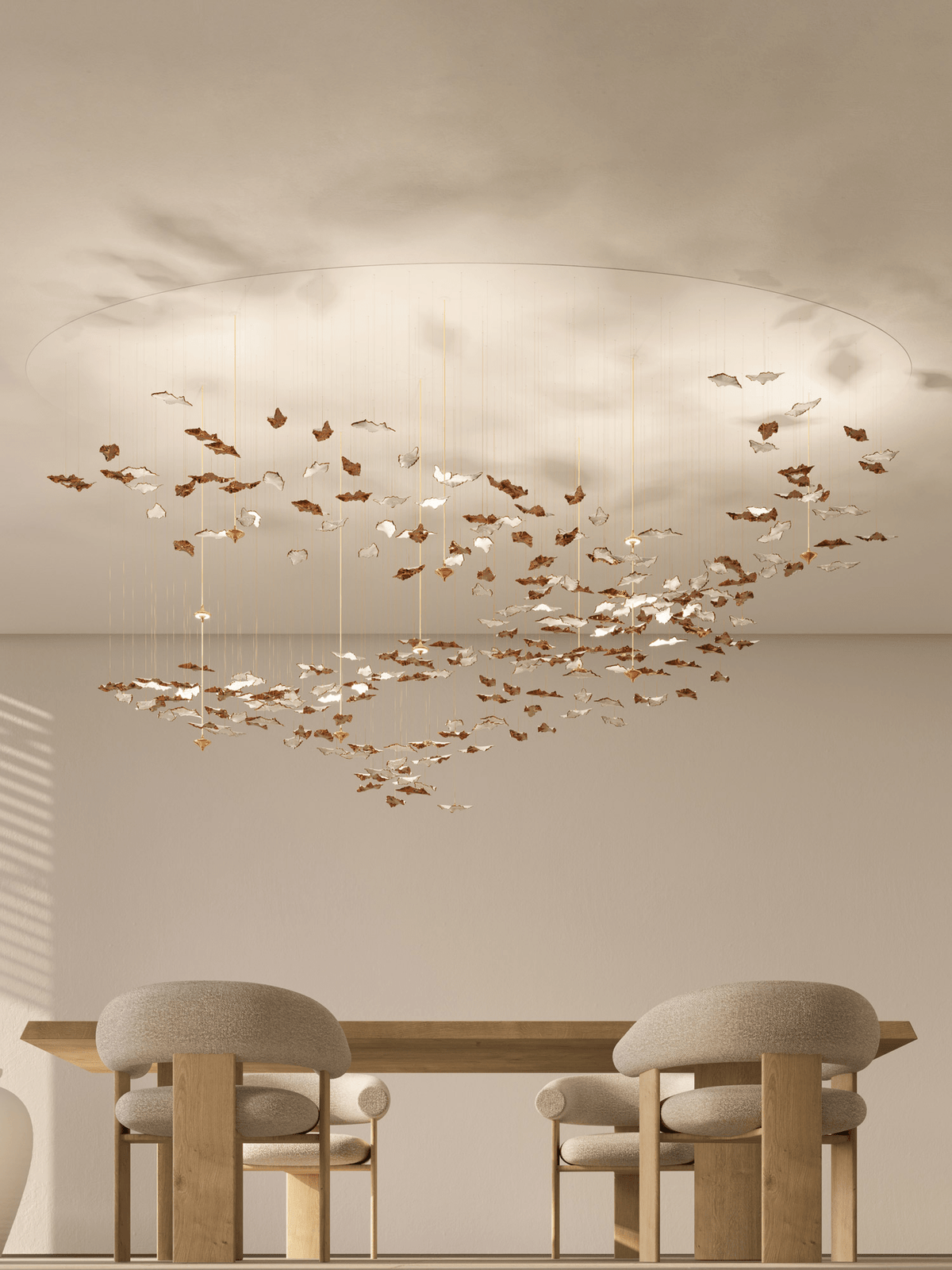 Leaf Twisted Sculptural Custom Chandelier chandelier in a tall interior