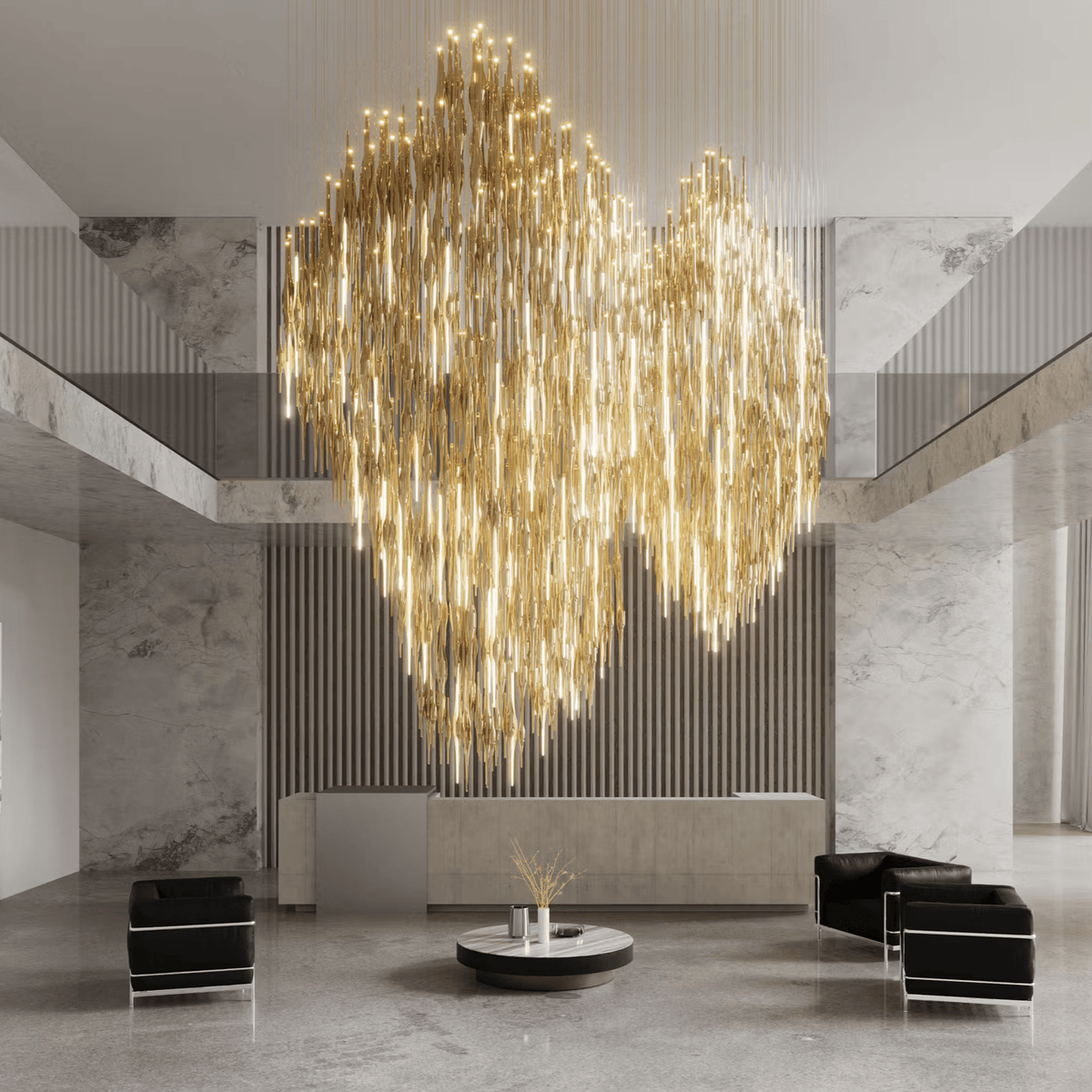Vitara Glass Drop Chandelier chandelier in a tall interior