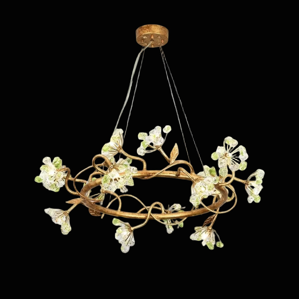 Modes Brass Ring Stone Flower Chandelier by Bling Lighting Studio