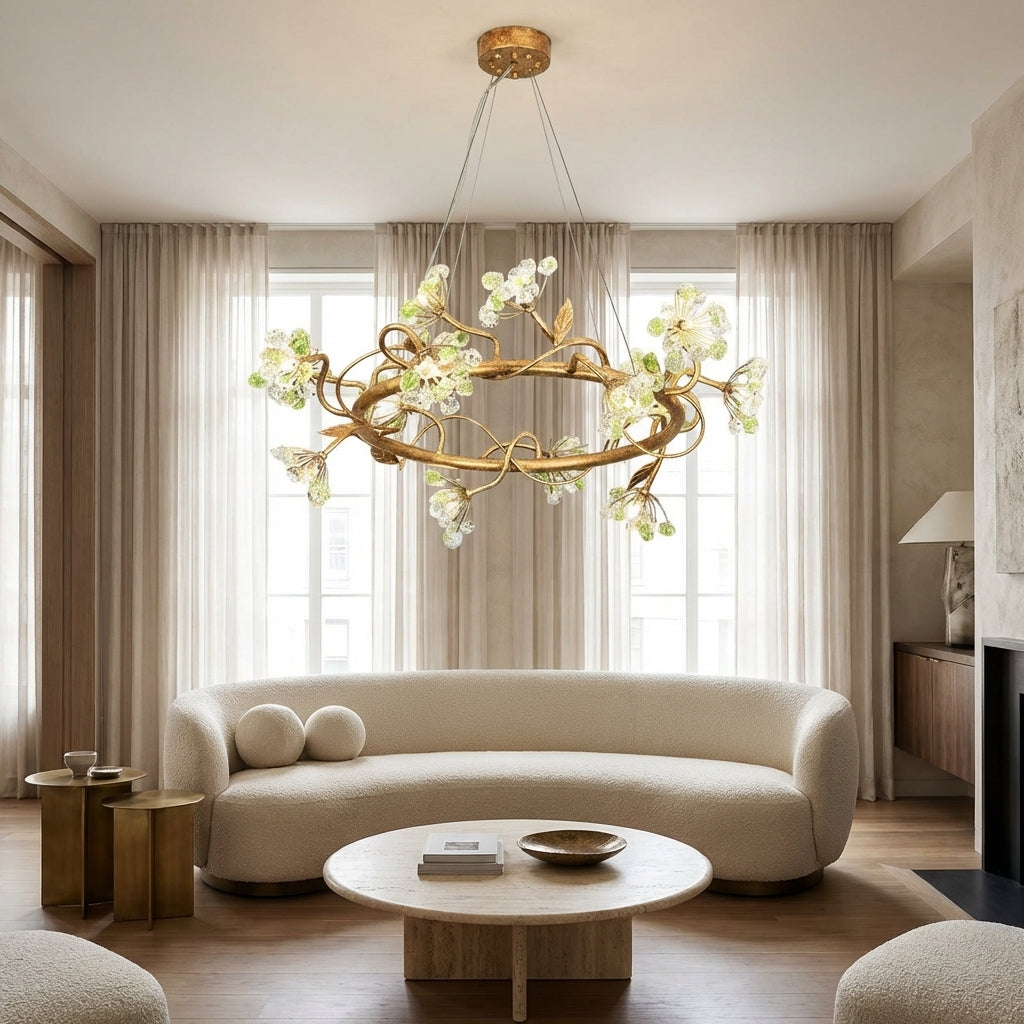 Modes Brass Ring Stone Flower Chandelier by Bling Lighting Studio