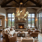Modes Brass Ring Stone Flower Chandelier by Bling Lighting Studio