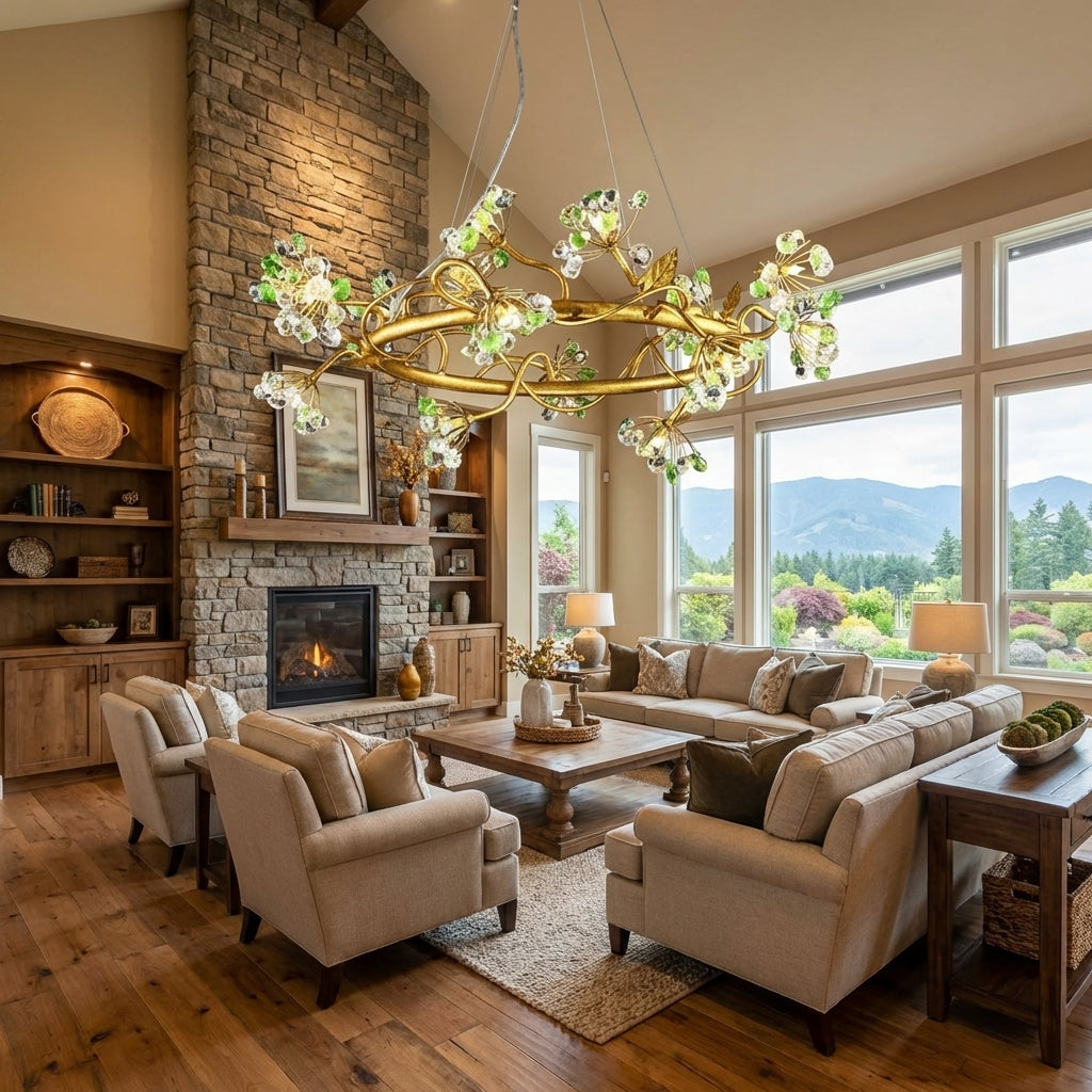 Modes Brass Ring Stone Flower Chandelier by Bling Lighting Studio