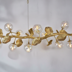 Organic Glass Bubble Brass Branch Chandelier with Leaves by Bling Lighting Studio