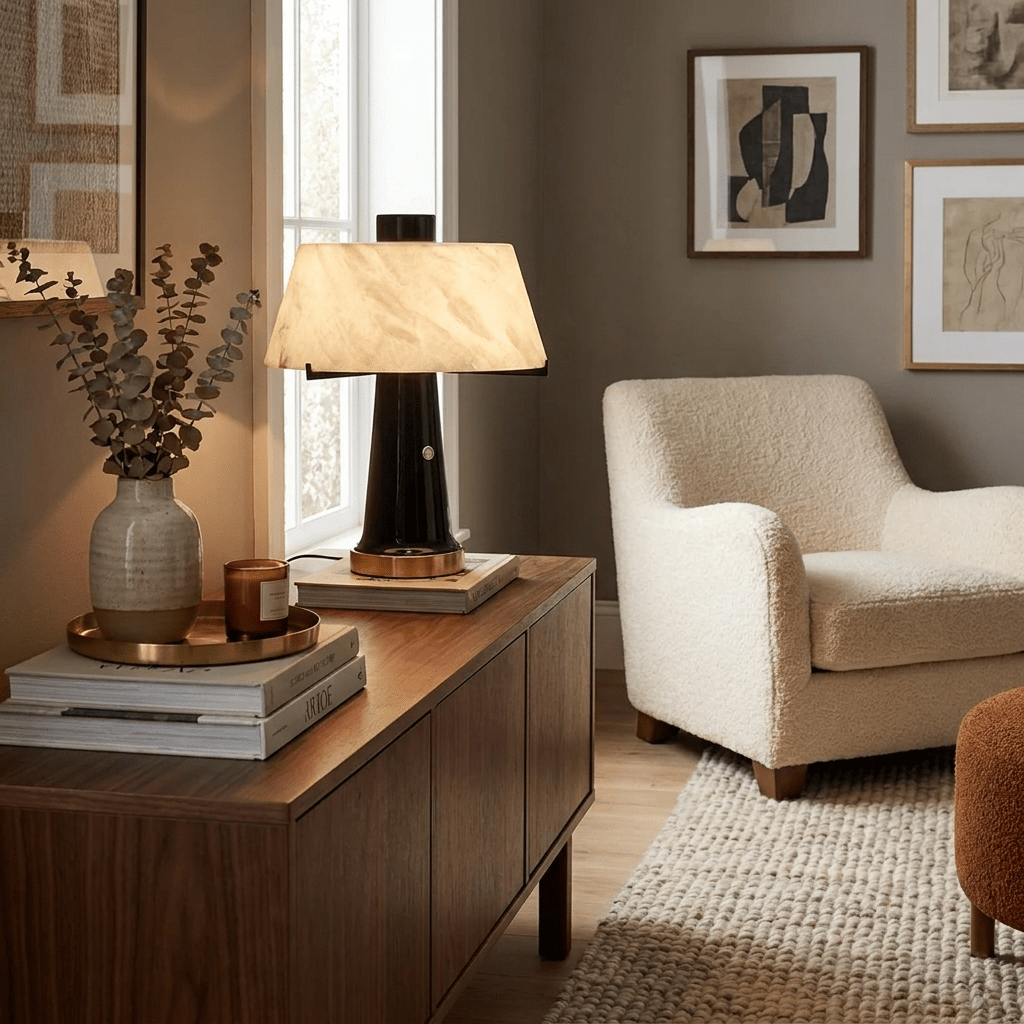 Trapezia Alabaster Desk Lamp by Bling Lighting Studio