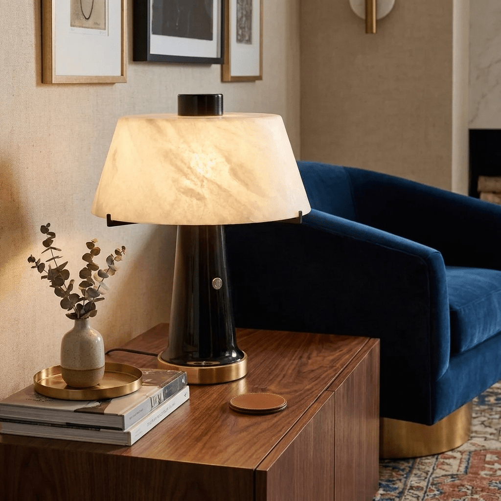 Trapezia Alabaster Desk Lamp by Bling Lighting Studio