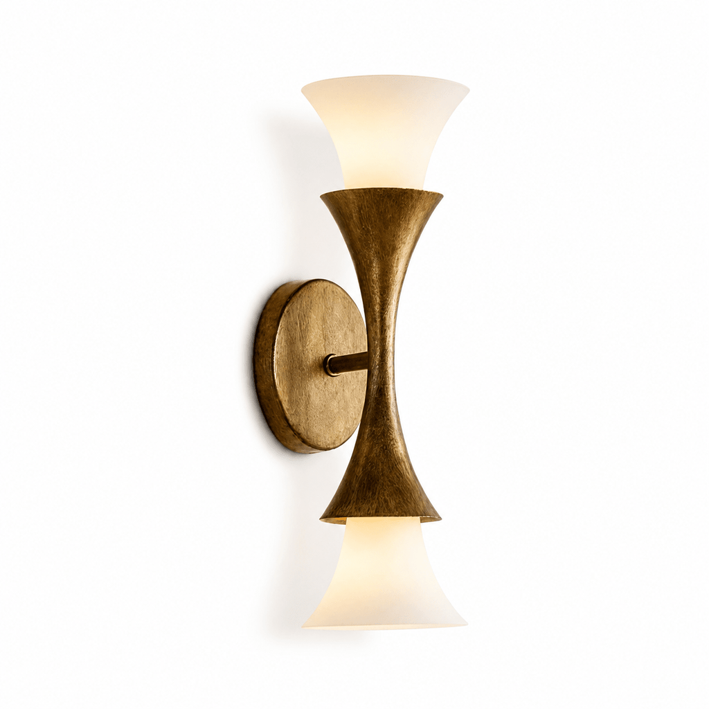 Antique Brass Double Cone Glass Wall Sconce by Bling Lighting Studio