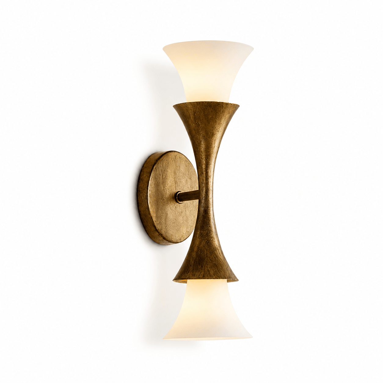 Antique Brass Double Cone Glass Wall Sconce by Bling Lighting Studio