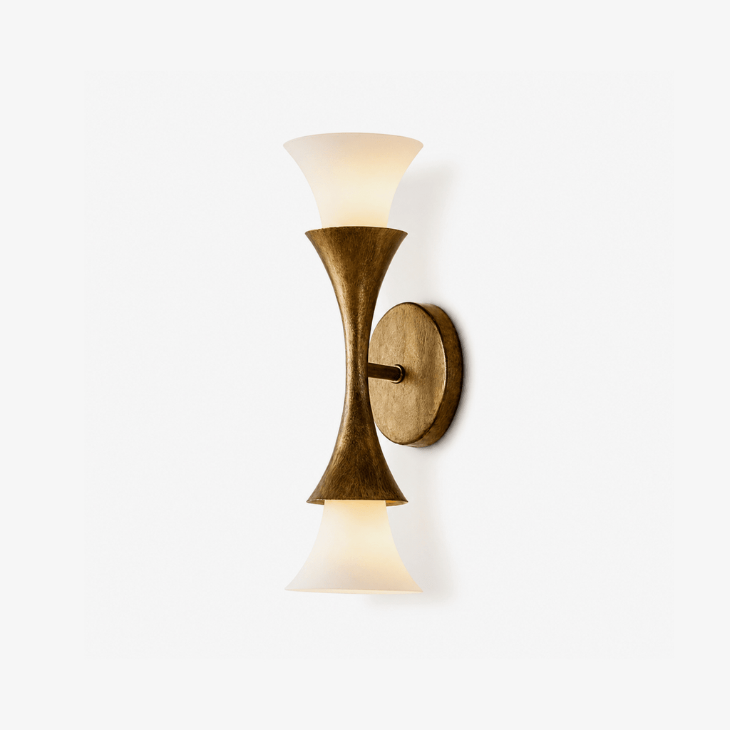 Antique Brass Double Cone Glass Wall Sconce by Bling Lighting Studio