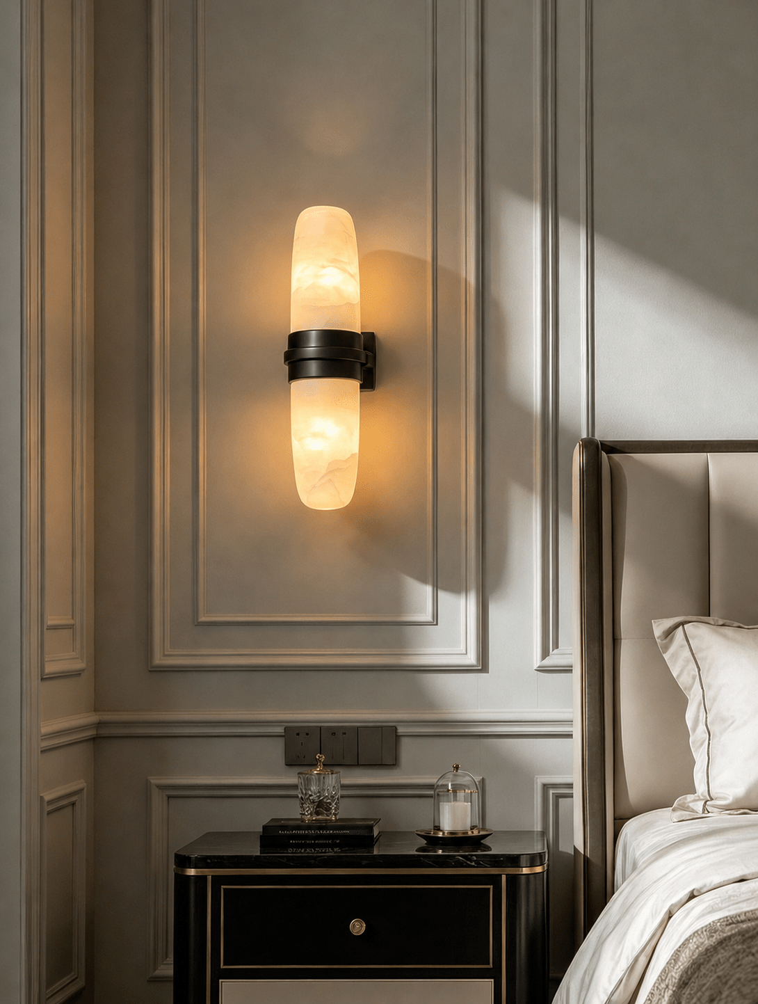 Slim Alabaster Vertical Tube Wall Sconce by Bling Lighting Studio