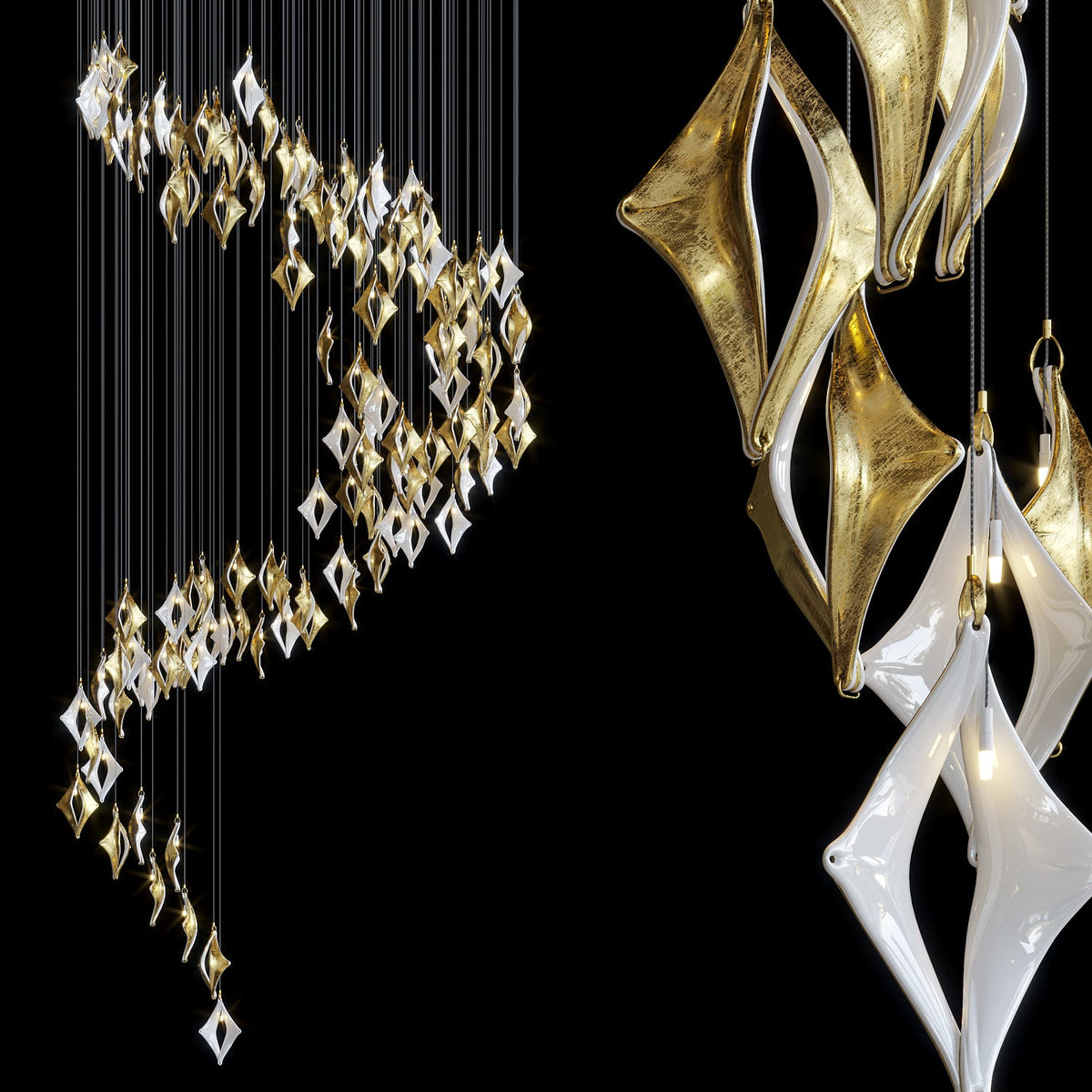 Black Gold Diamond Cascade Chandelier chandelier in a tall interior
