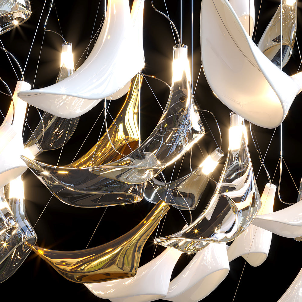 White Manta Mix Chandelier chandelier in a tall interior