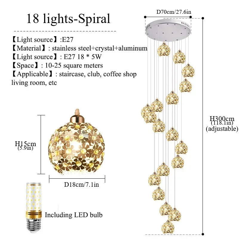 Modern Stainless Steel Petal Chandelier for Staircase