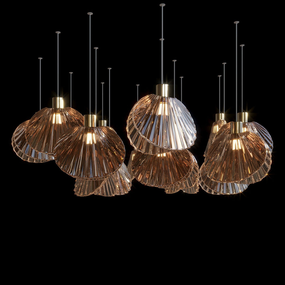 Crystal Shell Cluster Chandelier chandelier in a tall interior