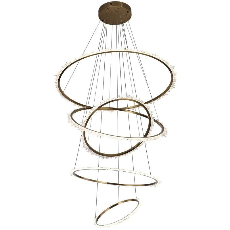 Rose Rock Crystal Multi-rings Chandelier Modern Chandelier Staircase chandelier in a tall interior