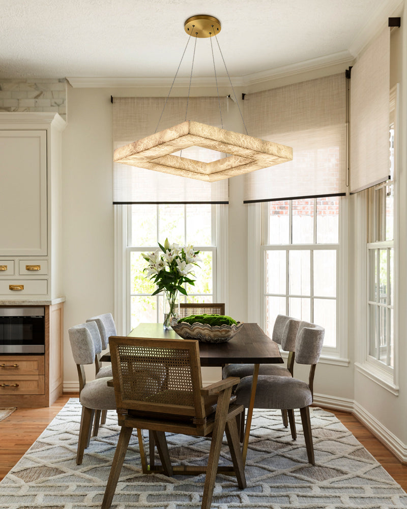 Square/Rectangle Large Alabaster Chandelier, 20" 24" 32" 40" 58" 60" 71" 79" Dia