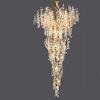 Modern Unique Artistic Flower Brass Branch Semi-flush Mount Chandelier for Living Room/ Hallway/ Entryway/ Staircase by Bling Lighting Studio