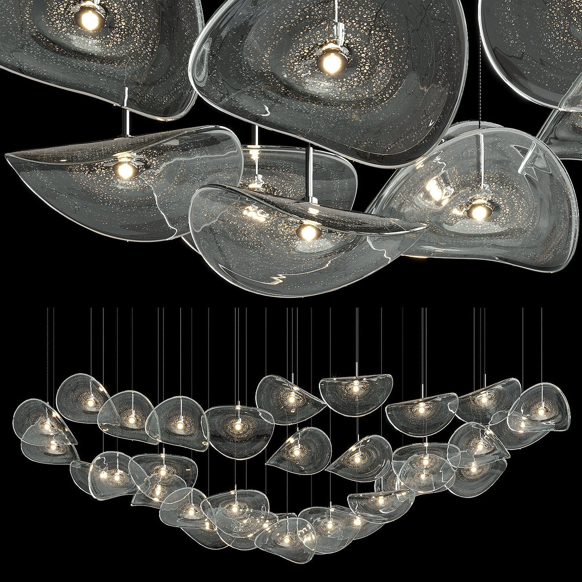 Smoke Glass Manta Cluster Chandelier chandelier in a tall interior