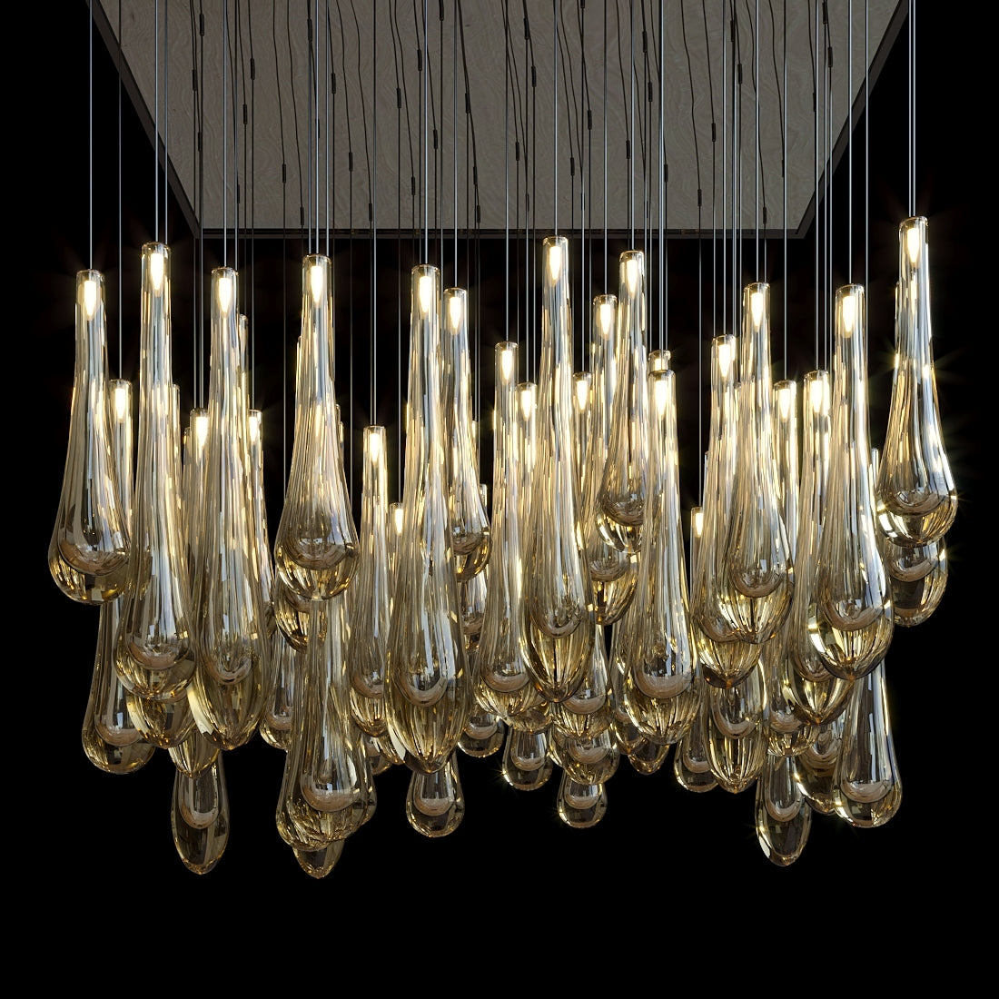 Aurelia Amber Teardrop Rain Glass Chandelier chandelier in a tall interior